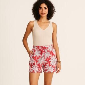 Talbots Oasis Palms Linen Cotton Blend Pull On Tropical Beach Shorts Size S